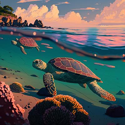 Sunset Sea Turtles By Life's A Beach's cover